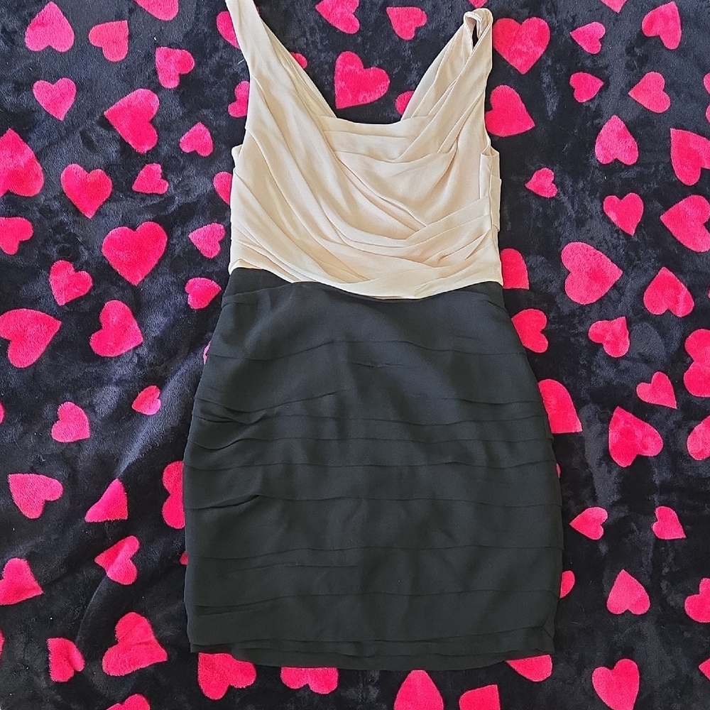 Express‎ Cream and Gray Sheath Mini Dress